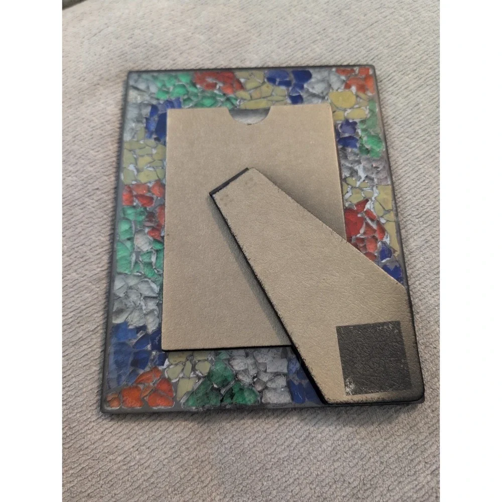 Handcrafted Mosaic Glass Picture Frame Multicolor Stained Glass Style Tabletop